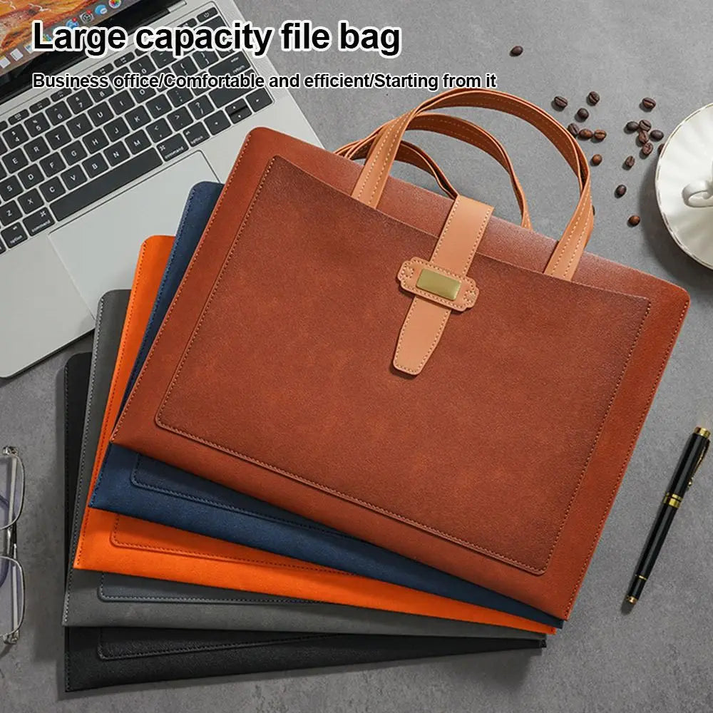 PU Leather A4 Document Bag – Large Capacity Business Briefcase Document Storage Bag HIP