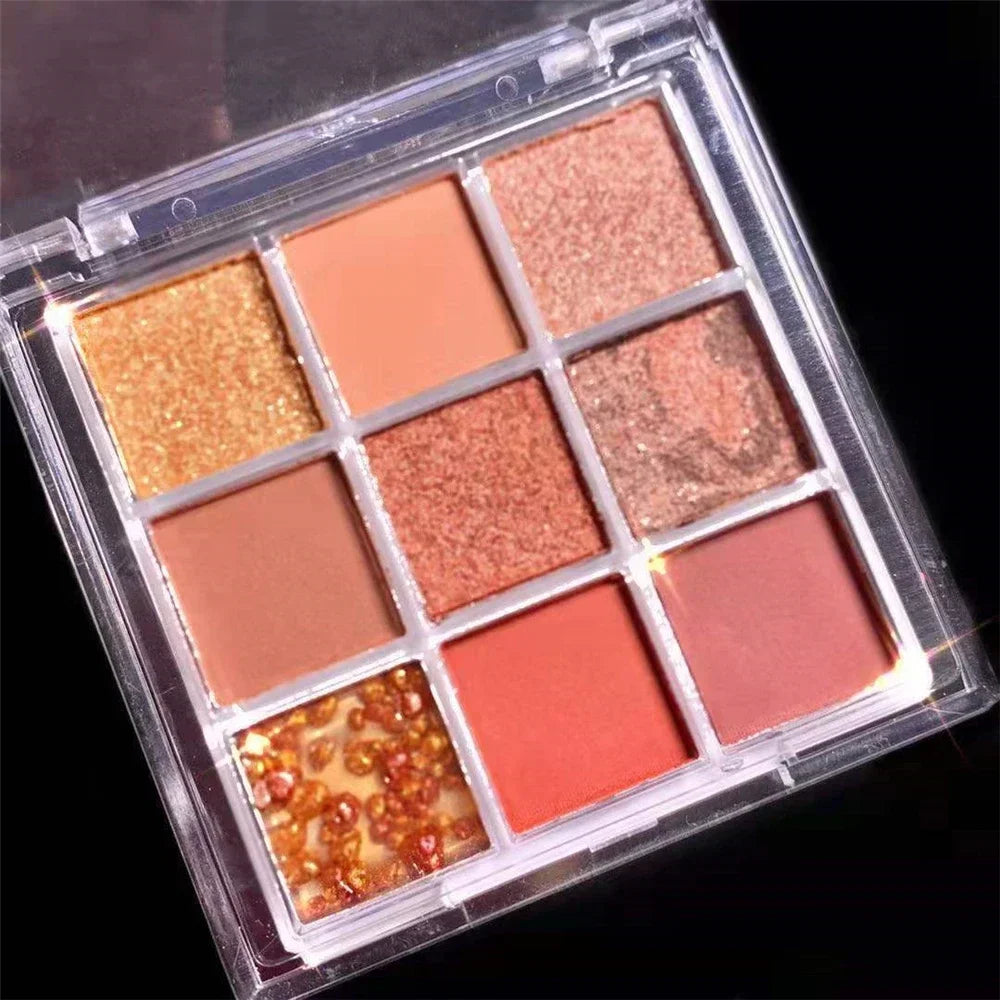 New 9 Colors Nude Shimmer Matte Eyeshadow Pallete Glitter Eyeshadow Long Lasting Waterproof Eye Pigments Shine Eyeshadow Makeup HIP 02