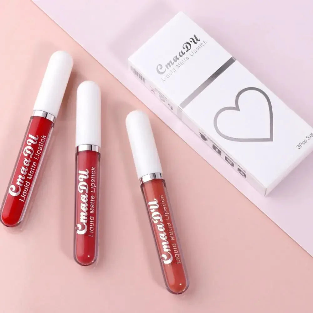 CmaaDu 3-Pc Velvet Matte Liquid Lipstick Set – Waterproof Matte Liquid Lipstick Set HIP