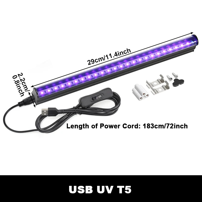 UV Black Light T5 Tube 6W 395nm USB Strip Lamp – Party Glow UV Black Light Tube HIP T5