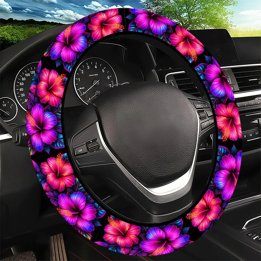 Hibiscus Floral Steering Wheel Cover – Universal Anti-Slip Fit Steering Wheel Cover HIP