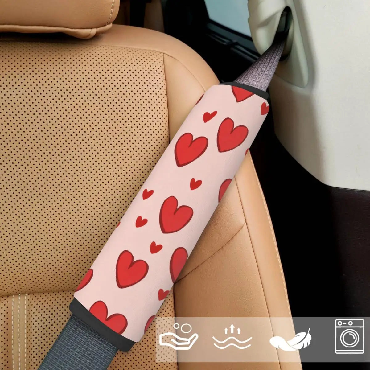 Red Heart Seat Belt Covers – Soft Neoprene Pads, 2-Pack Seat Belt Cover HIP