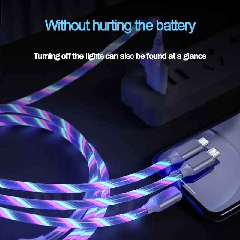 3-in-1 LED Glowing Charging Cable – USB-C Micro USB Lightning LED Charging Cable HIP