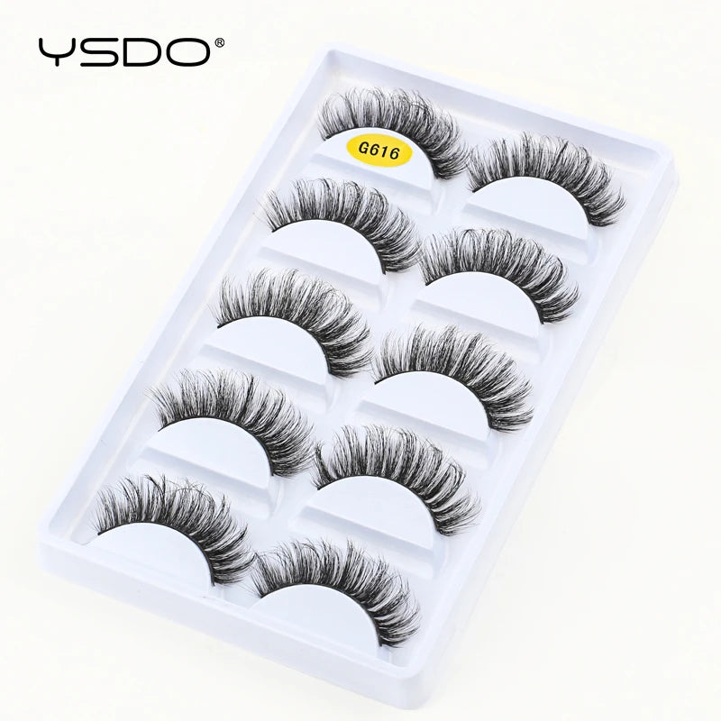 YSDO Eyelashes 3/5 Pairs Natural Long 3D Mink Lashes Fluffy Volume Mink False Eyelashes Cruelty Free Wispy Lashes Makeup Cilios HIP 5pairs-G616