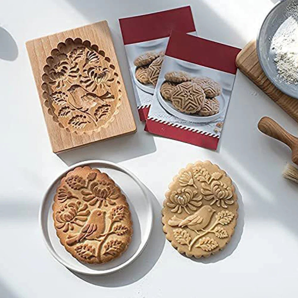 1PC Wooden Cookie Molds with Variety Patterns, 3D DIY Carved Embossed Cookie Cutter Moulds for Baking, Fondant Cake Biscuit HIP