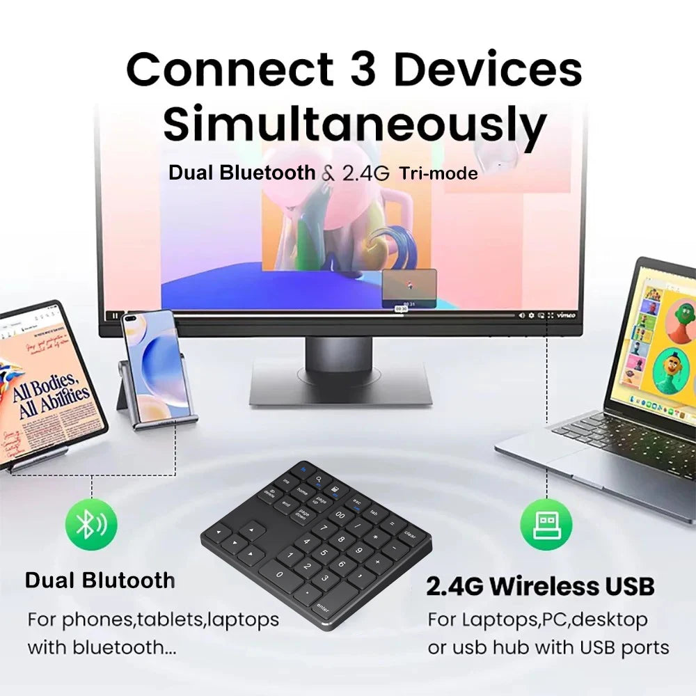 KEBIDUMEI Wireless Numeric Keypad – Dual Bluetooth & 2.4G Wireless Numeric Keypad HIP