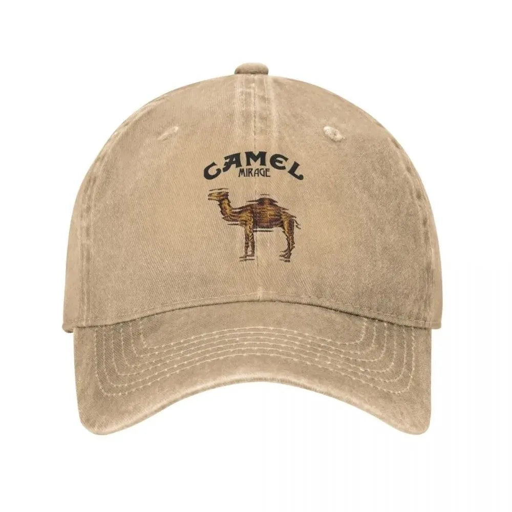 Retro Camel Print Baseball Cap – Adjustable Washed Cotton Dad Hat Baseball Cap HIP Khaki