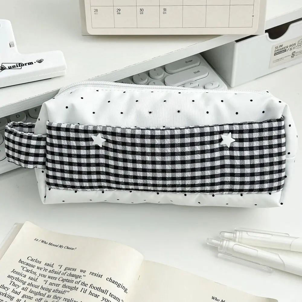 Striped Polka Dot Canvas Pencil Bag – Large Capacity Pouch Canvas Pencil Case HIP