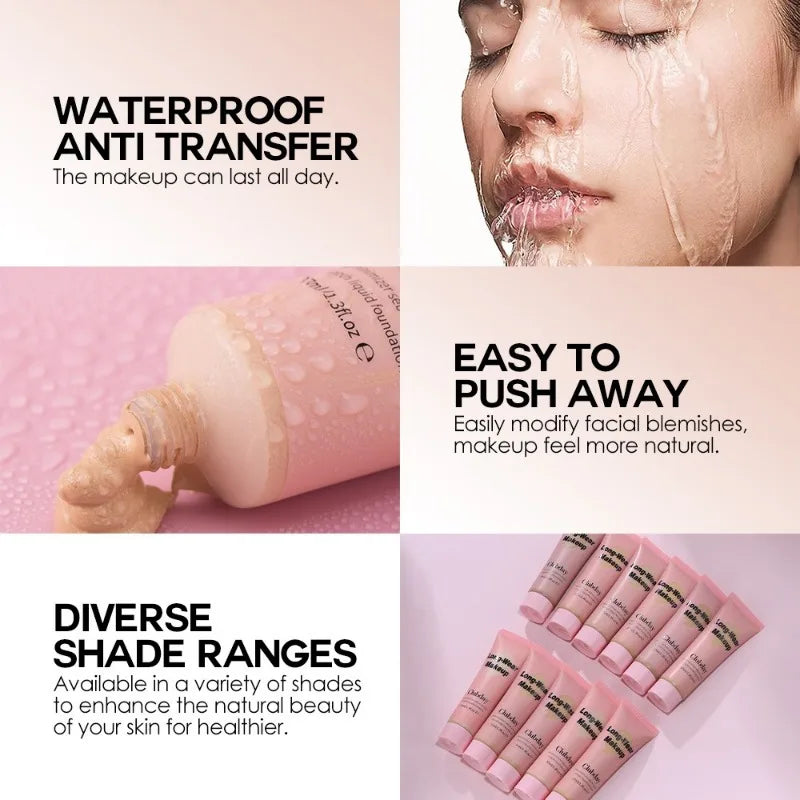 10 Colors Long Wear Liquid Foundation Waterproof Matte Makeup Base Full Coverage Pore Minimizing Creamy Foundation Face Makeup HIP