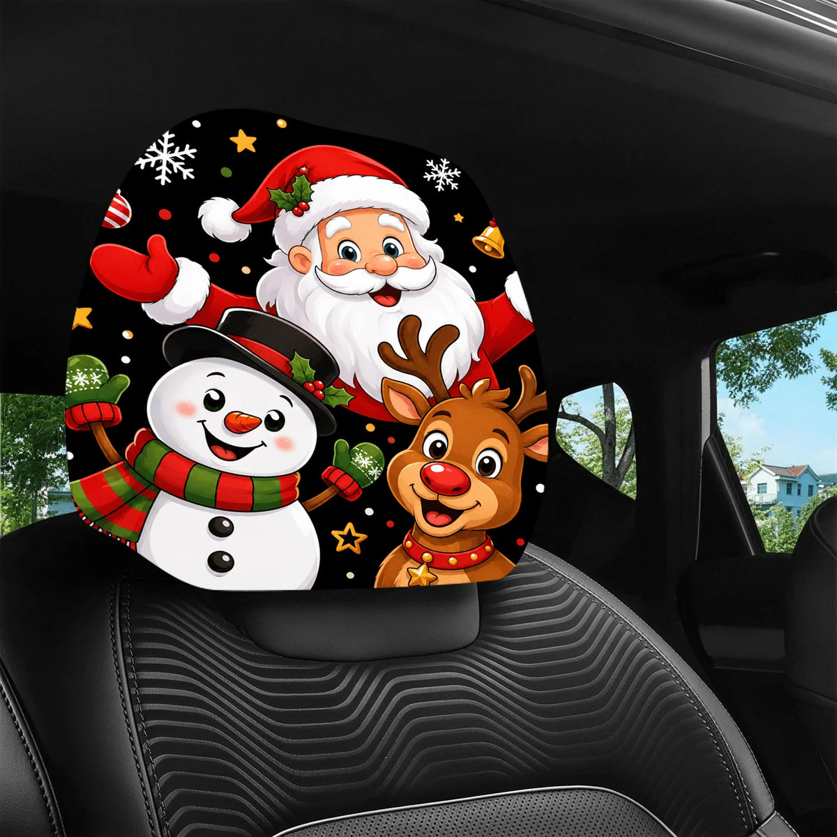 2-Pack Christmas Car Headrest Covers – Santa, Snowman & Reindeer Car Headrest Covers HIP