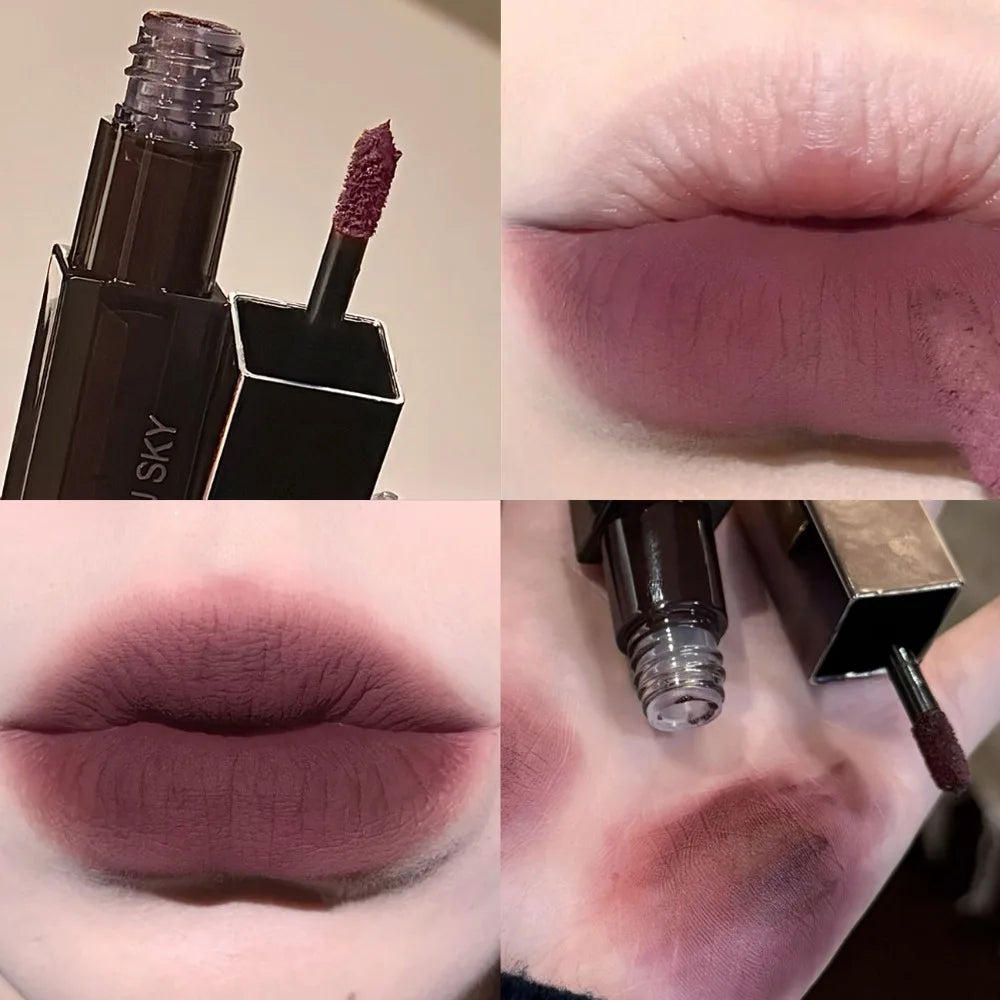 Gothic Gray Purple Lipstick Velvet Matte Punk Black Brown Lipgloss Long Lasting Lip Mousse Waterproof Makeup Non-stick Lips Tint HIP