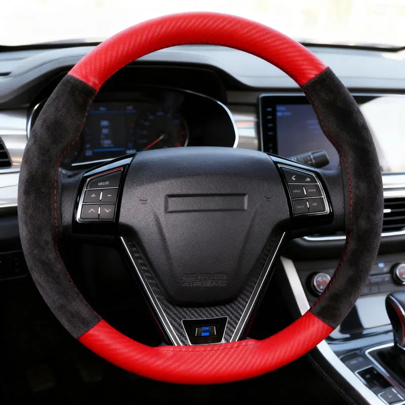 38cm Carbon Fiber & Suede Steering Wheel Cover | Universal Fit Steering Wheel Cover HIP