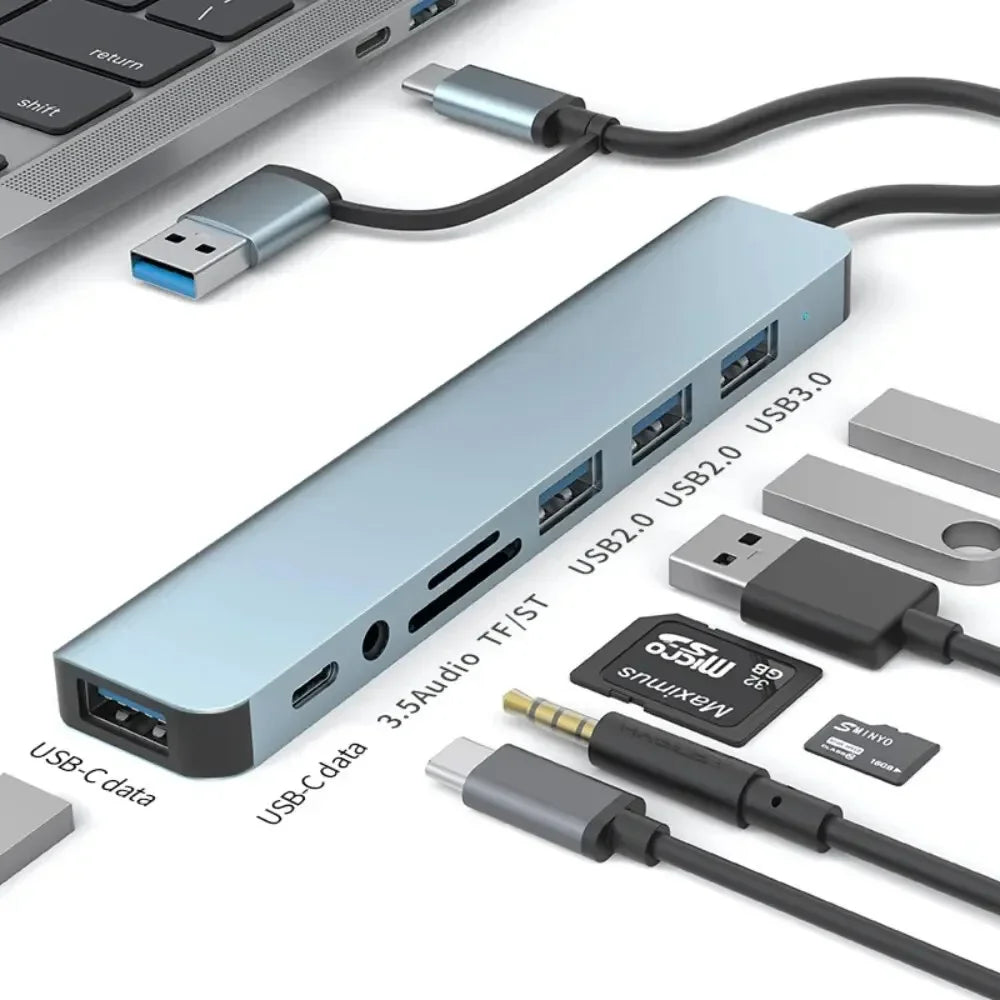 8-in-2 USB-C Hub with SD/TF Card Reader & Multi-Port Adapter USB-C Multi-Port Hub HIP
