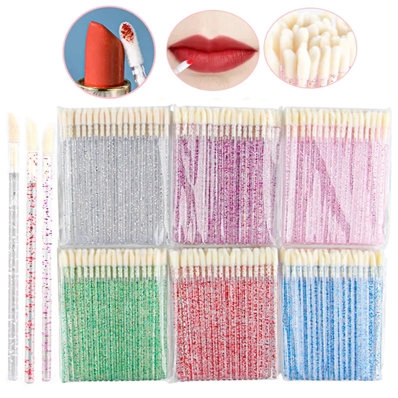 YSDO 50pcs Glitter Lip Gloss Brush Crystal Lipstick Applicators Eyelash Extension Cleaning Brushes Cleaner Makeup Tools Cosmetic HIP