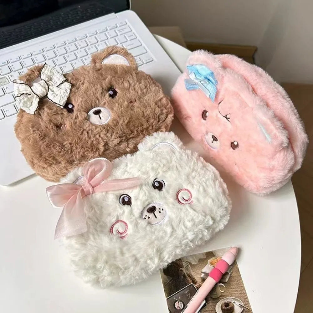 Kawaii Fluffy Bear Plush Pencil Case – Large Capacity Pouch Plush Pencil Case HIP