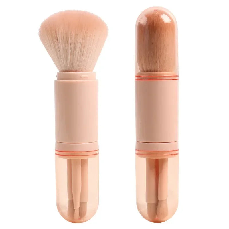 4-in-1 Retractable Travel Makeup Brush Set | Mini & Cute Travel Makeup Brush Set HIP C698-pink
