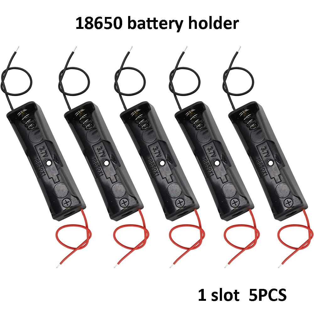 10-Pack 18650 Single Slot Battery Holder Cases with Wire Leads Battery Holder Case HIP