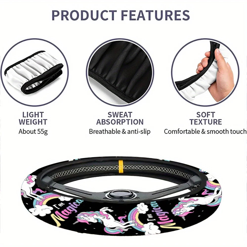 Unicorn Rainbow Anti-Slip Steering Wheel Cover | Easy Fit Steering Wheel Cover HIP