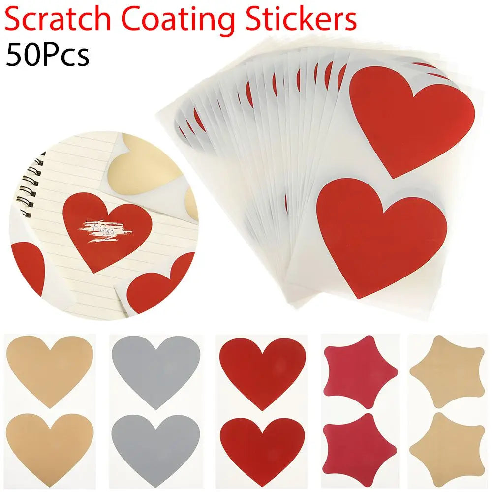 50-Pc Gold Scratch Card Stickers – Heart & Star Shapes Scratch Card Stickers HIP