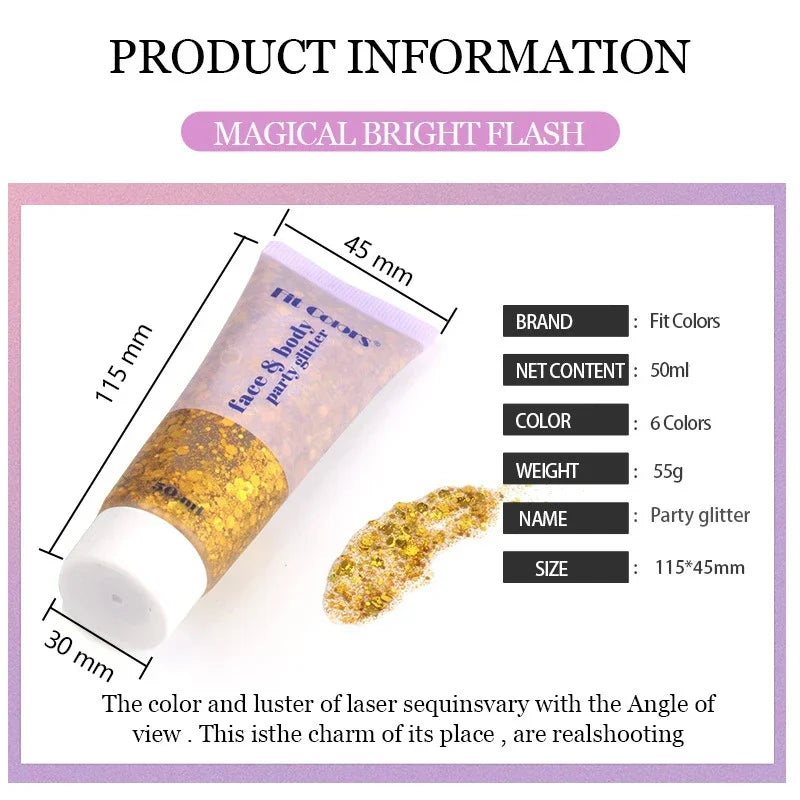 Eye Sequins Gel Mermaid Scale Face Body Lip Sequins Glitter Powder Eye Shadow Bright Polarized Dance Nail Decoration Makeup 50ML HIP