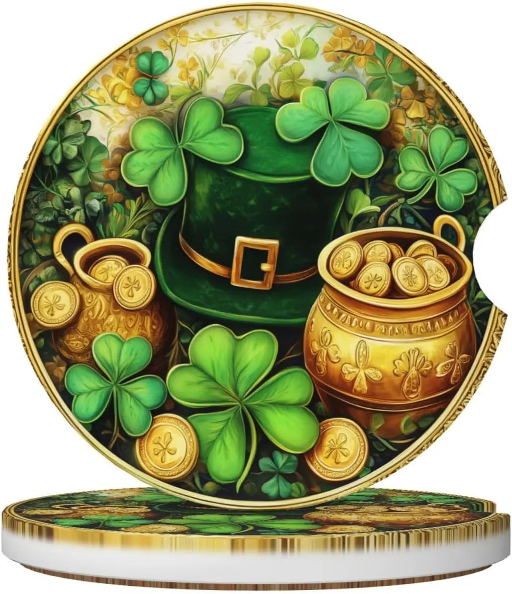 St. Patrick's Day Ceramic Car Coasters – 2pc Cup Holder Set Car Cup Holder Coasters HIP 1 Other