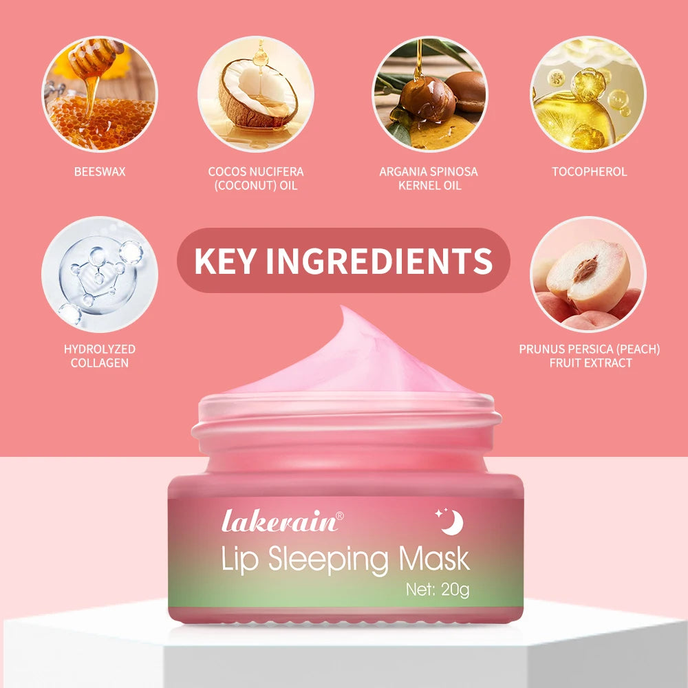 Peach Collagen Lip Sleeping Mask Powerful Moisturizing Repair Plumping Suitable Dry Chapped Lips Skin Care Long-Lasting Hydrate HIP