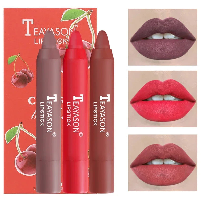 Five Pack Cigarette-shaped Lipstick Set Matte Velvet Lasting Creative Blue Pink Girl Cigarette Tube Lip Glaze Set Lip Makeup HIP C-3Pcs