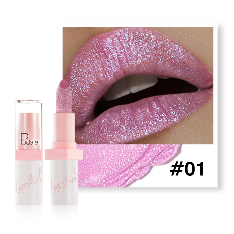 Pudaier Diamond Glitter Lipstick – 10 Shades, Waterproof Glitter Lipstick HIP 01 Full Size