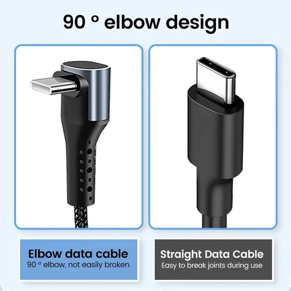 90° USB-C Fast Charging Cable 6A 66W – Short 25cm & 50cm USB-C Charging Cable HIP