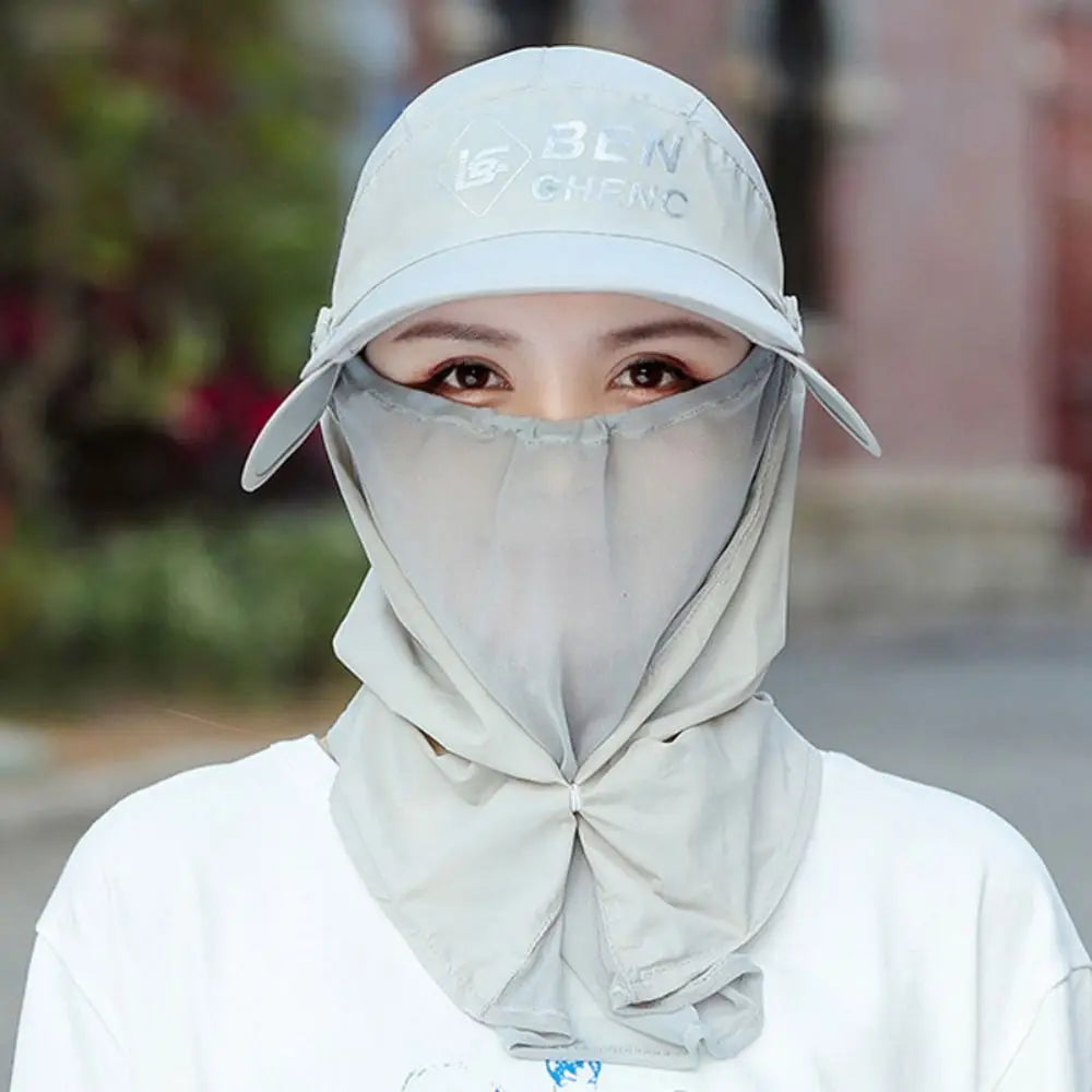Women's UV Ice Silk Full Face Sun Cap – Breathable Outdoor Hat UV Protection Sun Hat HIP grey