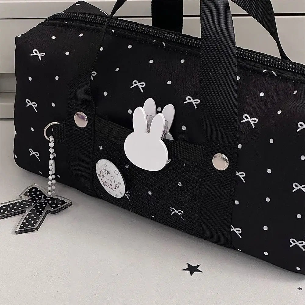 Black Polka Dot Bow Pencil Case – Large Capacity Canvas Bag Pencil Case HIP