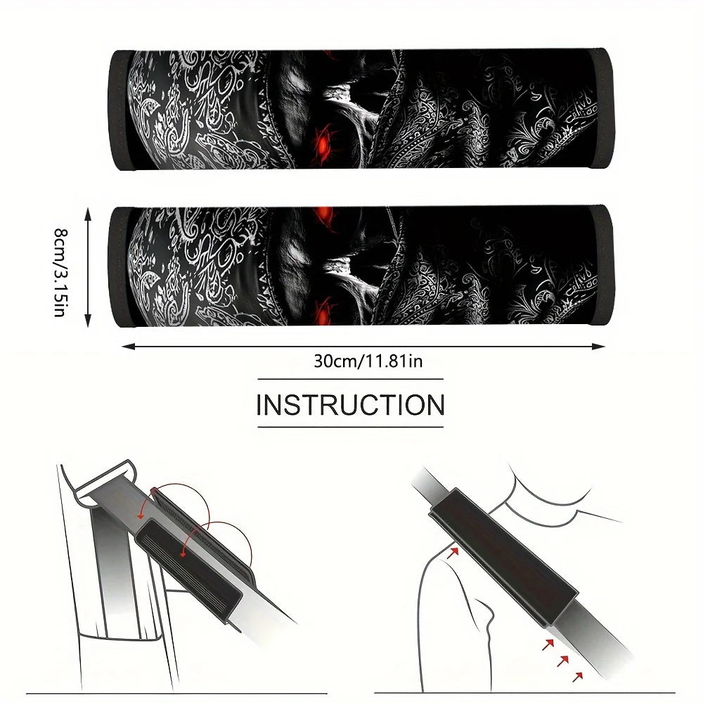 2-Pack Skull Bandana Car Seat Belt Covers – Shoulder Strap Pads Seat Belt Cover HIP