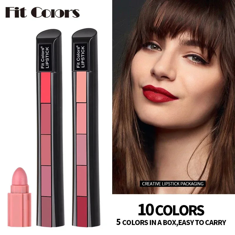 Fit Colors 5-in-1 Matte Velvet Lipstick Set – 5 Shades Matte Lipstick Set HIP