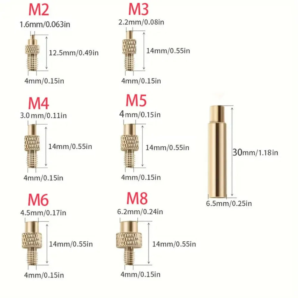 Brass Heat Set Insert Nuts & Tip – M2 M3 M4 M5 M6 M8 Heat Set Insert Tool HIP