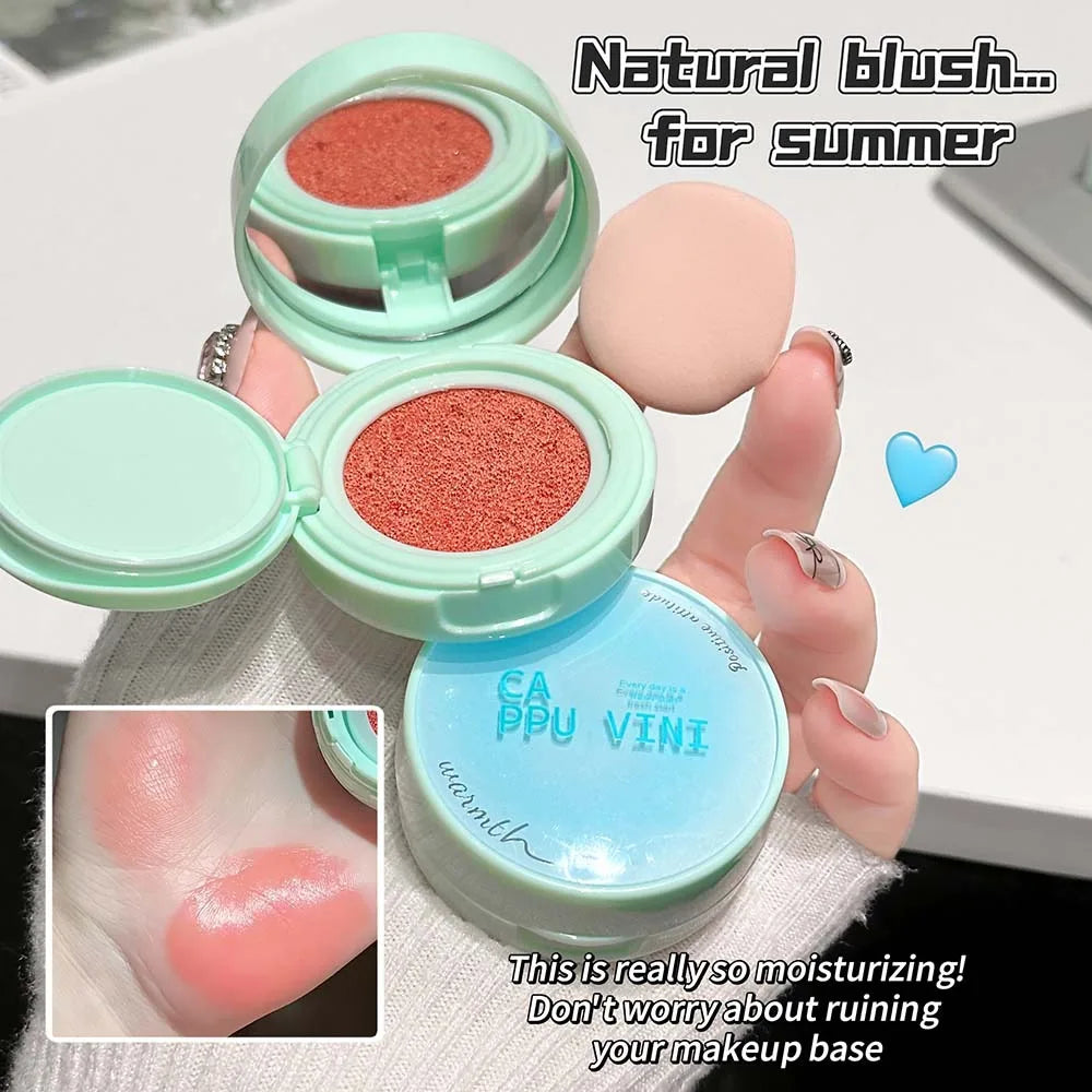 CAPPUVINI Moisturizing Air Cushion Blusher Cream Cheek Tint Natural Rouge Brighten Skin Tone Face Contour Makeup With Puff HIP