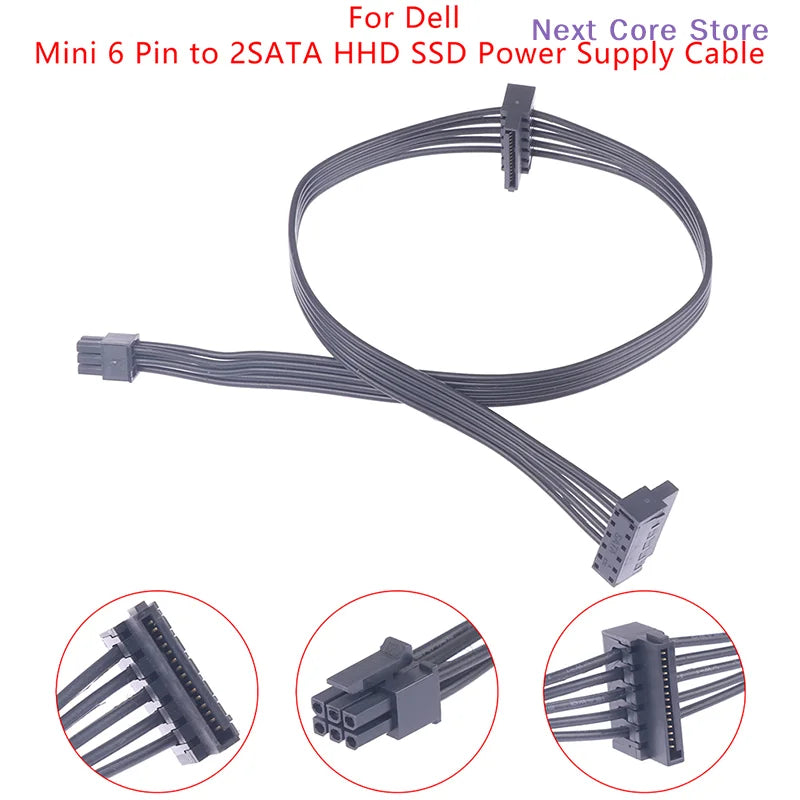 Mini 6-Pin to 2x SATA Power Cable – SSD & HDD Adapter SATA Power Cable HIP