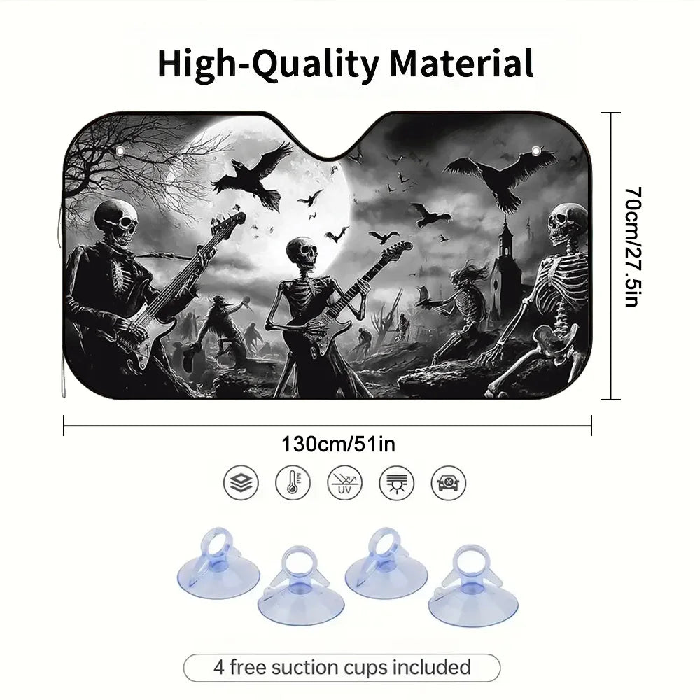 2D Skeleton Rock Print Foldable Car Sunshade for SUVs Car Sunshade HIP