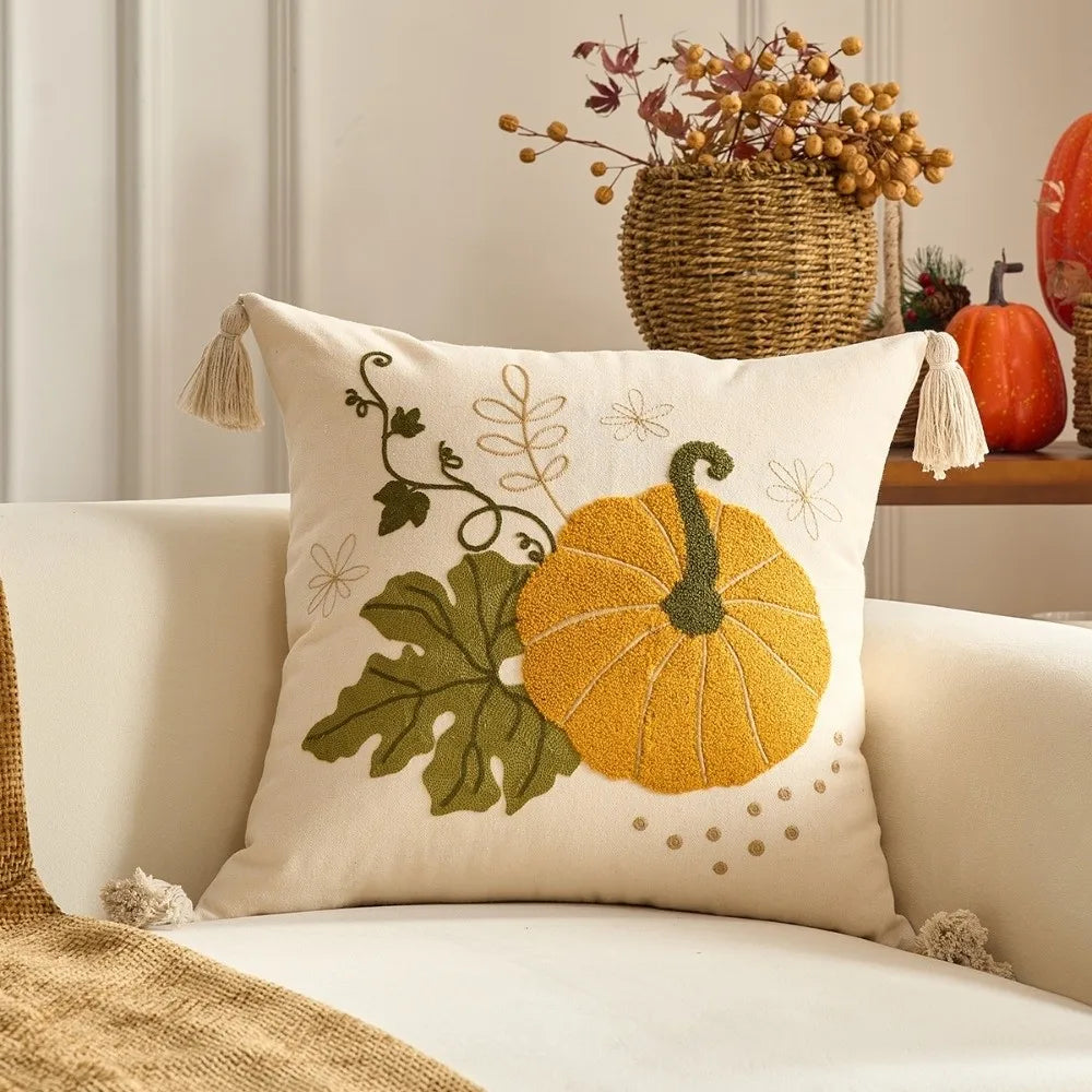 Pumpkin Tufted Throw Pillow Cover – Autumn Fall Decor Throw Pillow Cover HIP 45x45cm-D