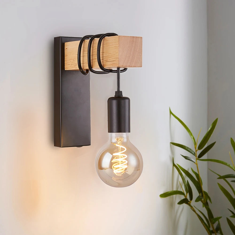 Retro Wood Wall Sconce – E27 Vintage Indoor Wall Lamp | YNL Wall Sconce HIP