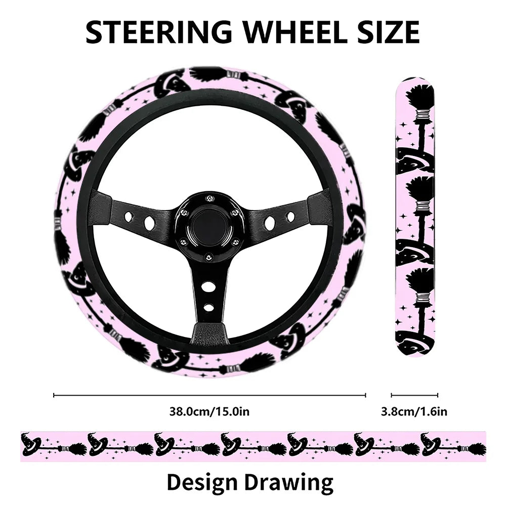 Witch Hat Broomstick Steering Wheel Cover – Universal Fit Steering Wheel Cover HIP