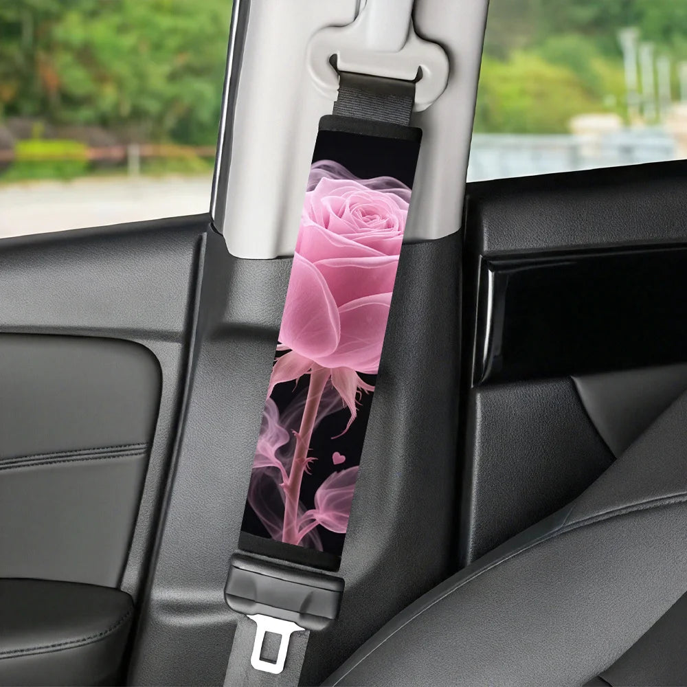 2-Pack Pink Rose Heart Car Seat Belt Shoulder Pads | Soft Seat Belt Cover HIP