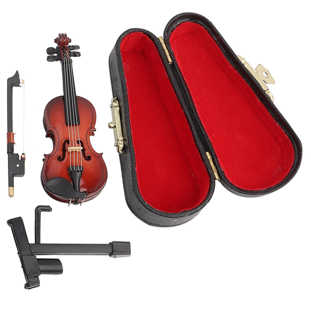 Miniature Violin Replica Miniature Violin Model with Stand Case Dollhouse Accessories Mini Musical Instrument Decor Gift HIP A