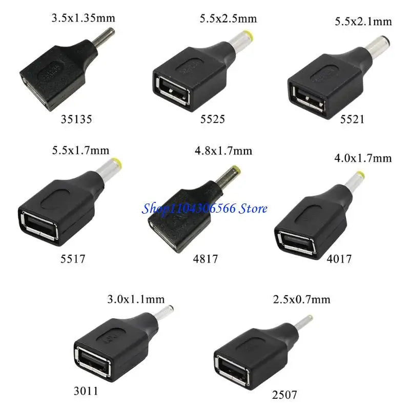 USB-A Female to DC Barrel Adapter – 8 Connector Sizes DC Barrel Adapter HIP