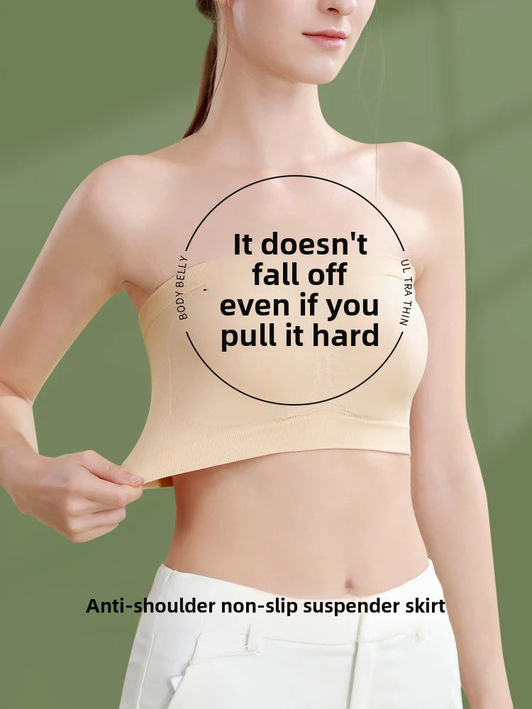 Women’s Strapless Seamless Tube Top Bra Anti-Slip Wireless Bandeau for Summer Outfit HIP
