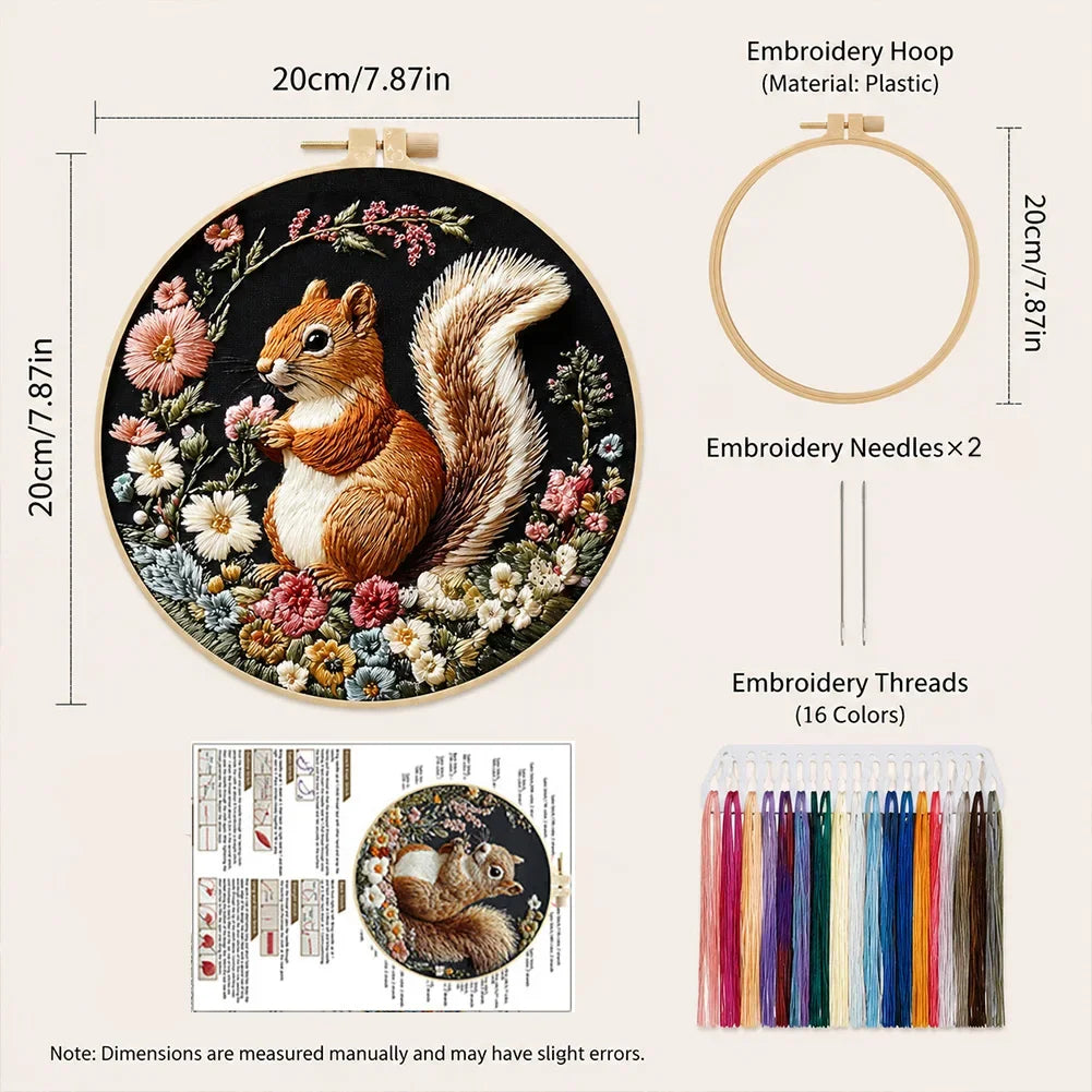 Animal Landscape Rural Squirrel DIY Embroidery Set Adult Beginners Handmade Embroidery Set Accessories Gifts HIP