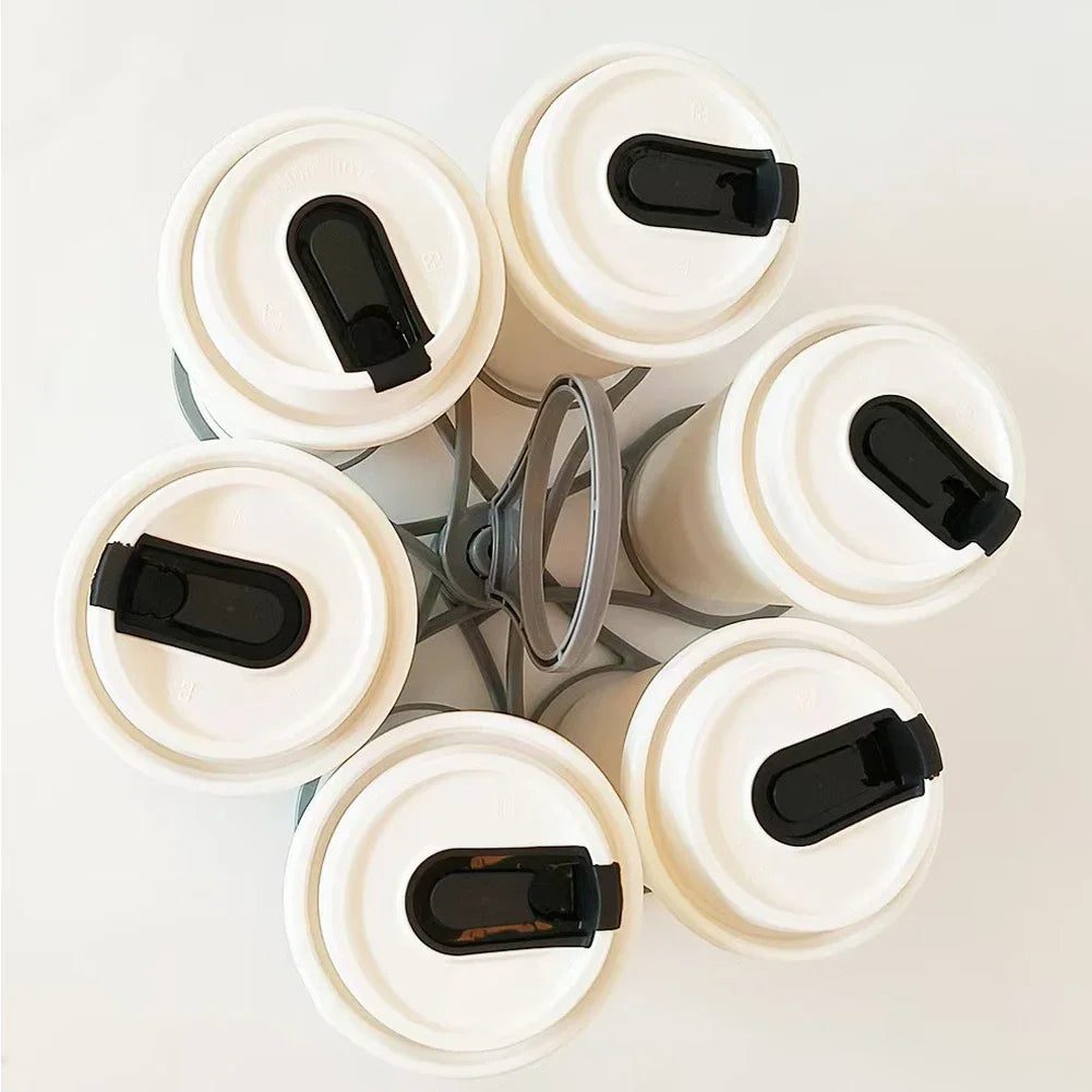 1Set Home Party Folding Cup Holder Rotating Six Cup Coffee Cup Holder Portable KTV Portable Cocktail Holder Milk Tea Cup Holder HIP