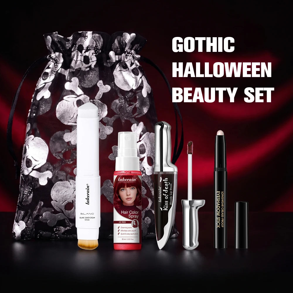 4pcs Halloween Cosplay Makeup Set Foundation Stick Lip Stain Red Temporary Hair Dye Spray Eyeshadow Stick Waterproof Gothic Part HIP