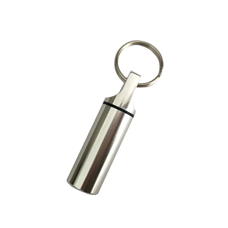 Aluminum Waterproof Pill Box Case with Keychain | Sealed Pill Storage Case HIP C735-Sliver 1pcs