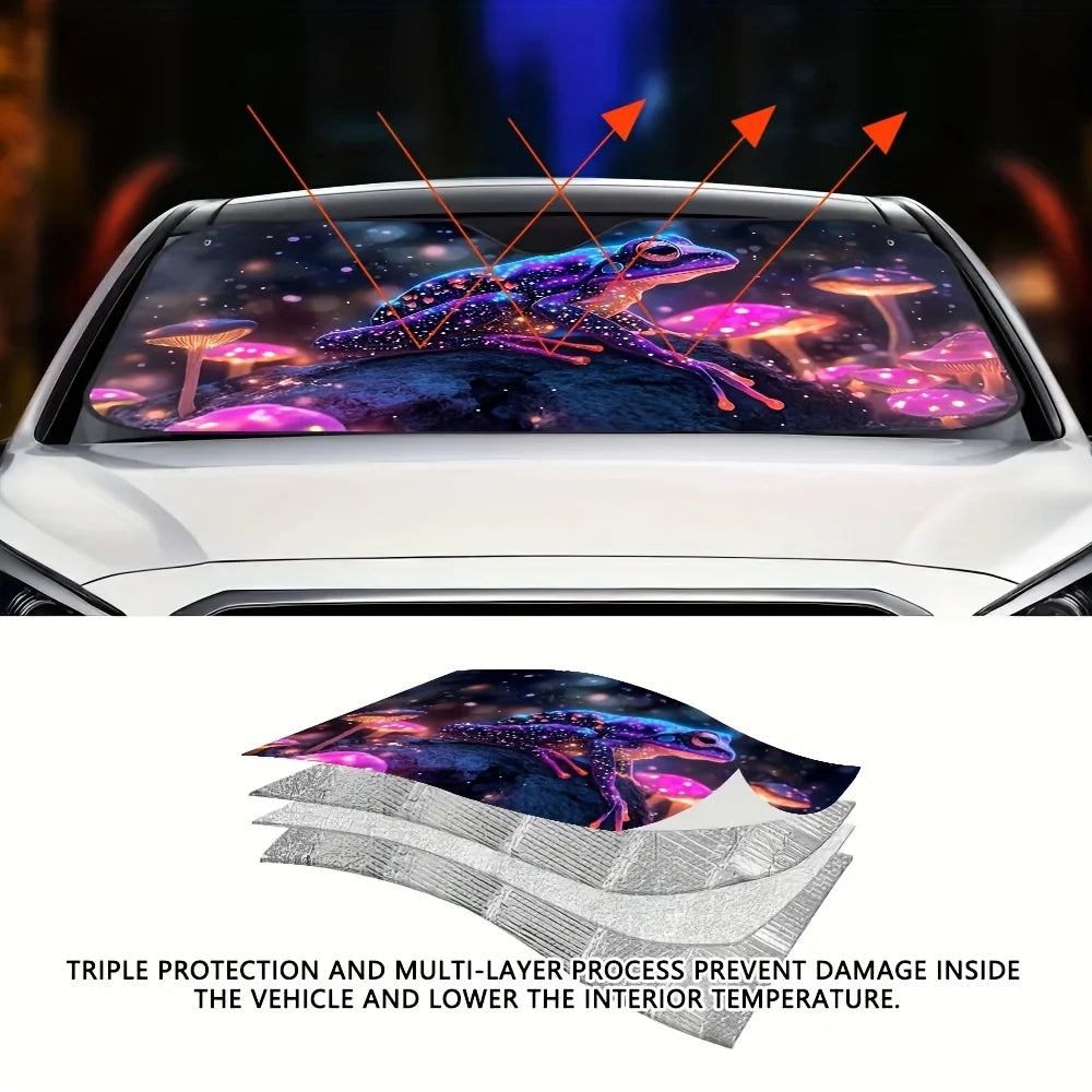 Starry Night Frog Car Sunshade – Collapsible, 4 Suction Cups Car Windshield Sunshade HIP