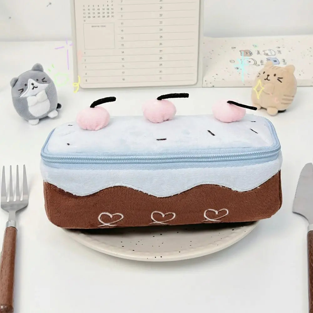 Kawaii Cherry Cake Pencil Case – Large Capacity Plush Pen Bag Pencil Case HIP